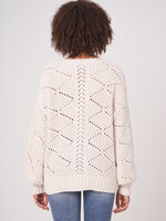 Pure cotton openwork knit sweater  image number 2