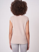 Cotton linen blend short sleeve rib knit sweater image number 1