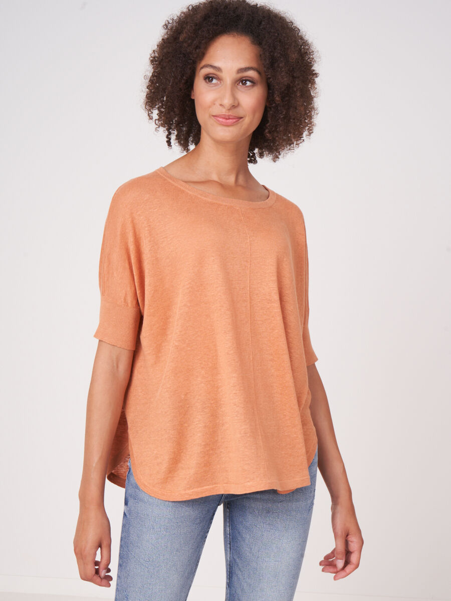 Pure linen loose fit poncho sweater image number 0