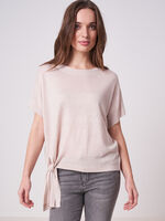 Pure linen poncho sweater with tie image number 0