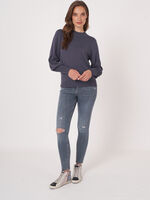 Cotton blend sweater with puff sleeves and scalloped hem image number 5