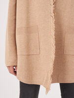 Cotton blend open cardigan with fringe shawl collar image number 4