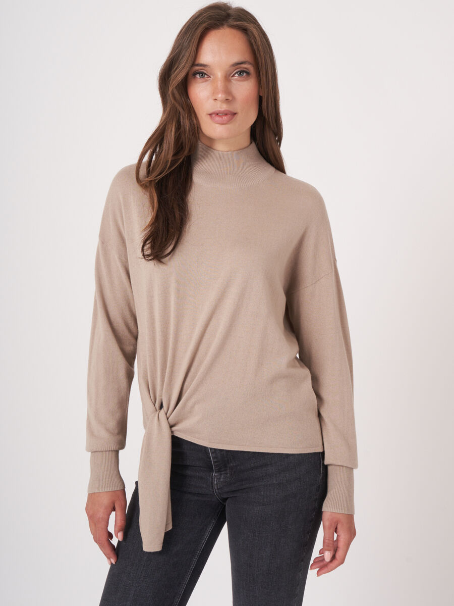 Cashmere blend sweater with tie hem image number 0