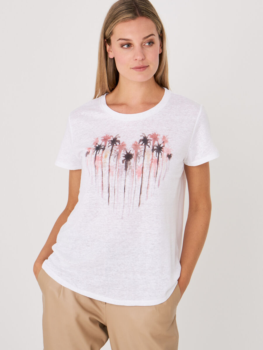 T-shirt en pur lin avec imprimé aquarelle image number 0