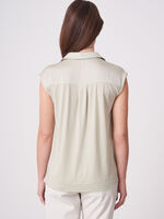 Jersey top with silk polo-neck image number 1