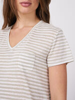 Striped Linen T-shirt with chest pocket image number 2