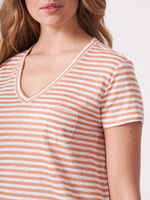Striped Linen T-shirt with chest pocket image number 2