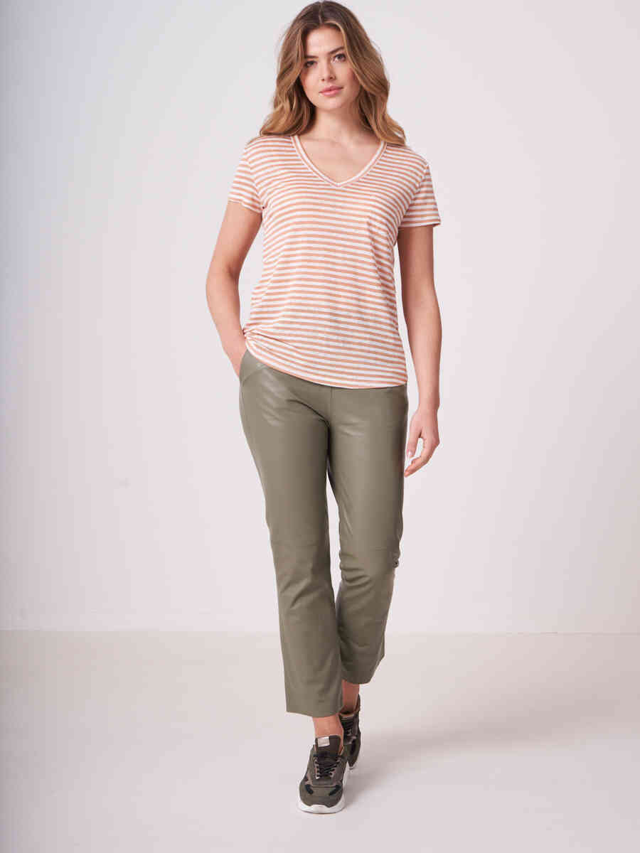 Striped Linen T-shirt with chest pocket image number 3