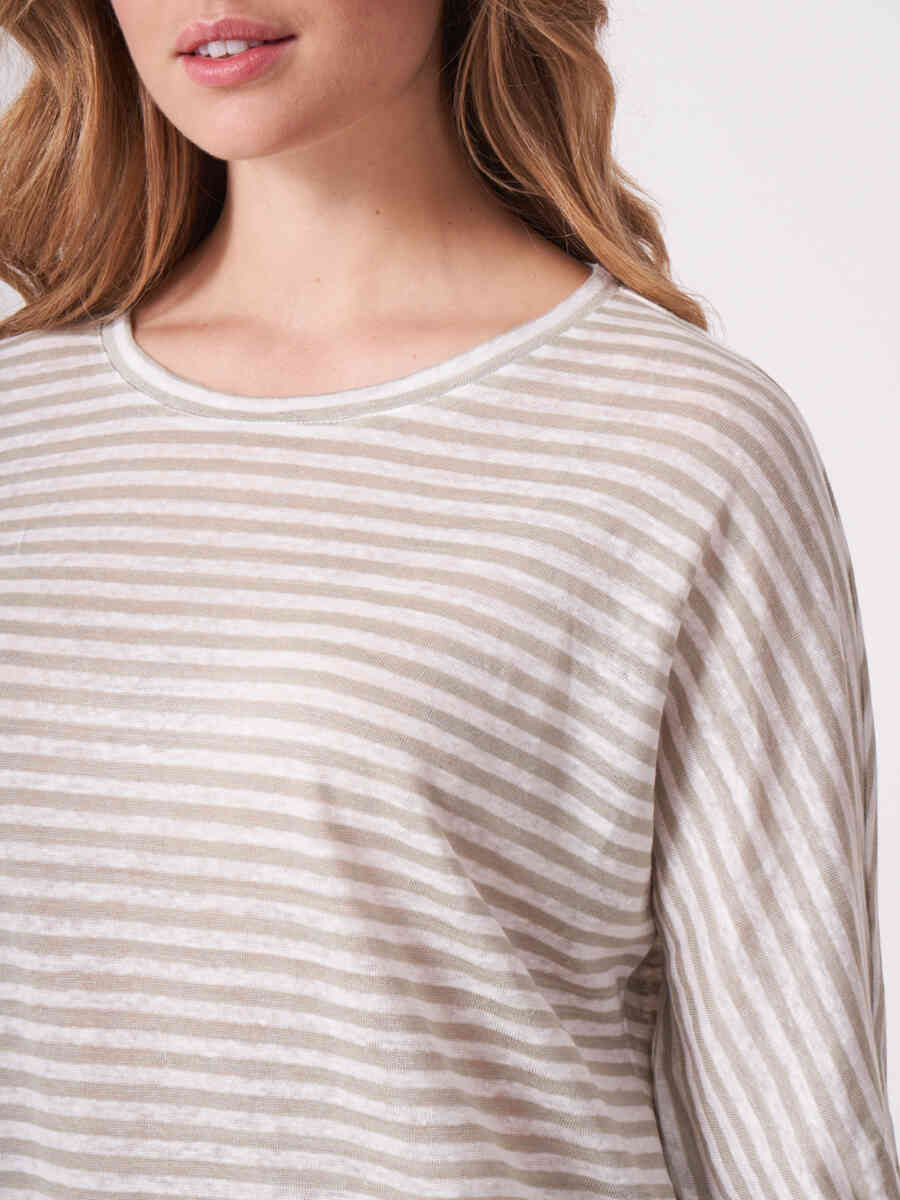 Linen 3/4 sleeve top with stripes image number 2