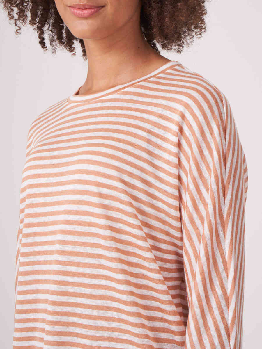 Linen 3/4 sleeve top with stripes image number 2
