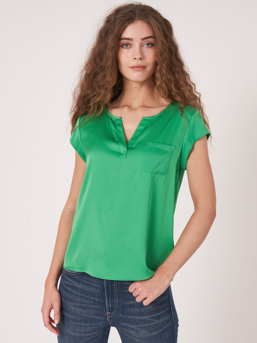 Silk top with breast pocket image number 0