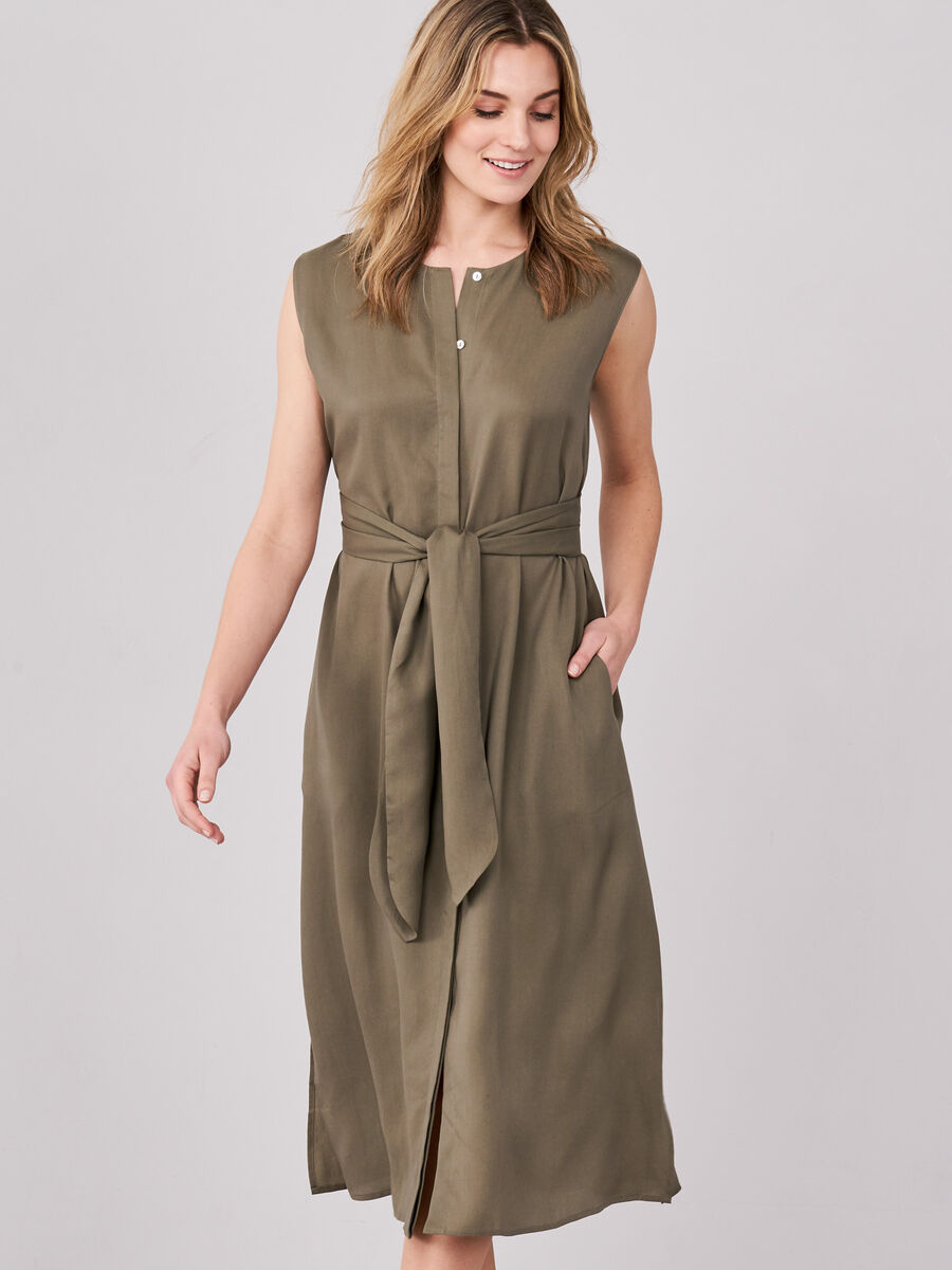 Sleeveless dress with concealed button placket and tie waist image number 0
