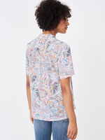 Short sleeve silk blouse with decorative print image number 1