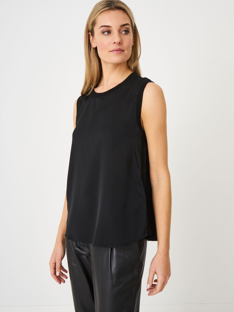 Flowy silk top with rib knit details image number 0