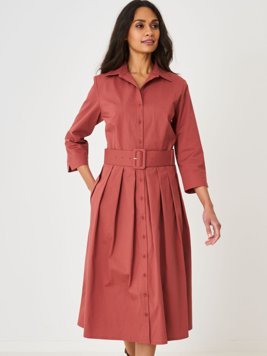 Rigid cotton poplin stretch dress with shirt collar and buttons image number 0