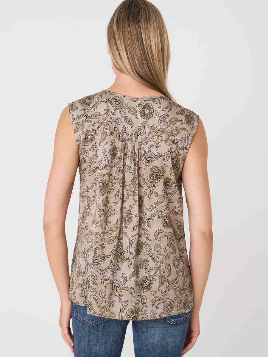 Stretch satin silk top with paisley leaves print image number 1
