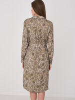 Long stretch satin silk dress with paisley leaves print image number 1