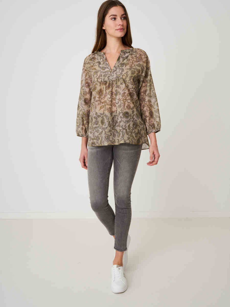Blouse with 3/4 sleeves and paisley leaves print image number 3