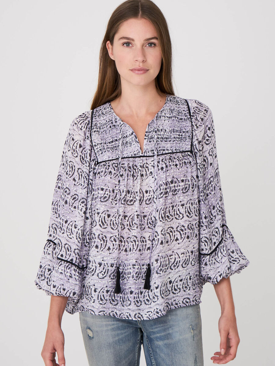 Pure chiffon silk blouse with batik paisley print image number 0
