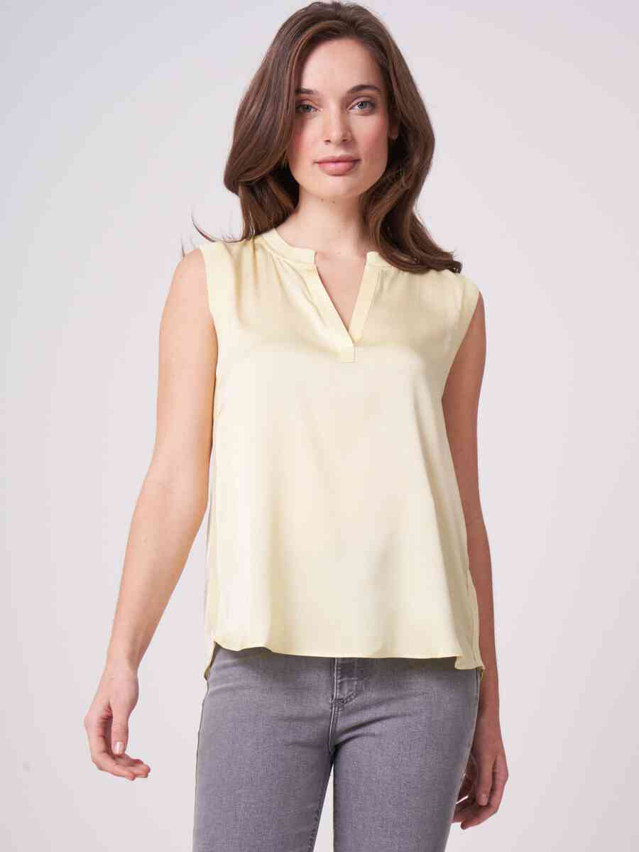 Silk top with rib knit trim image number 0