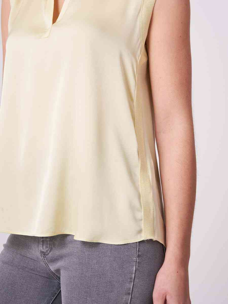 Silk top with rib knit trim image number 2