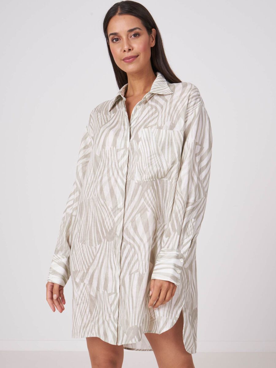 Linen shirt dress with wave print image number 0