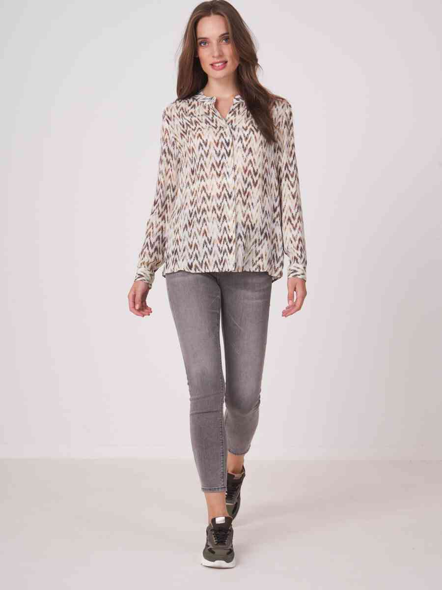 Silk blouse with herringbone print in watercolor image number 3