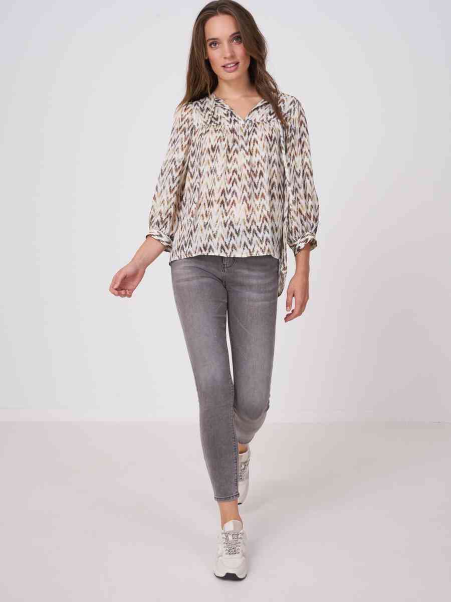 Silk puff sleeve blouse with herringbone print in watercolor image number 3