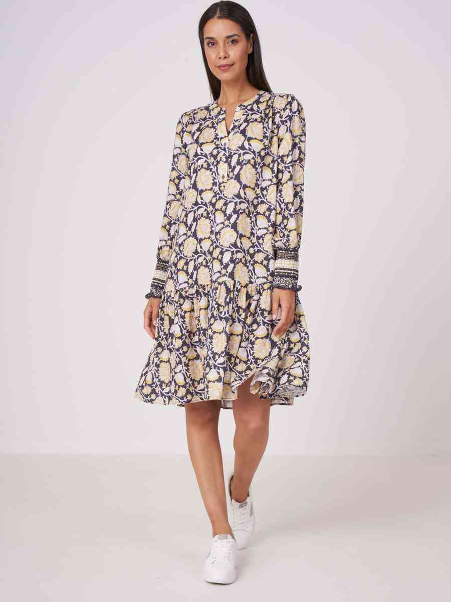 Cotton silk blend floral A-line dress image number 3