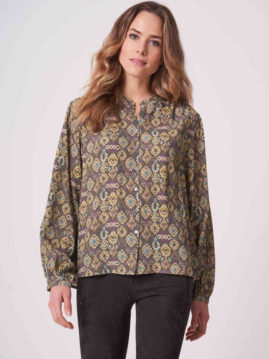 Loose-fit blouse with ikat print image number 0