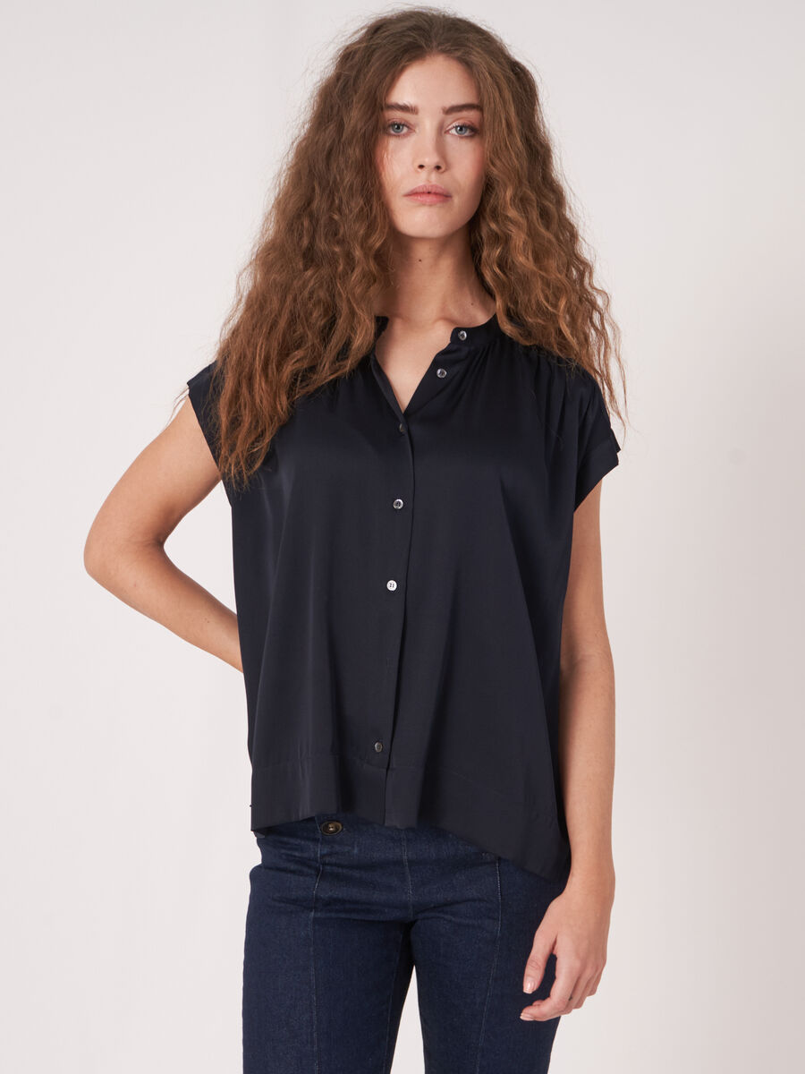 Oversized buttoned silk blouse top image number 0