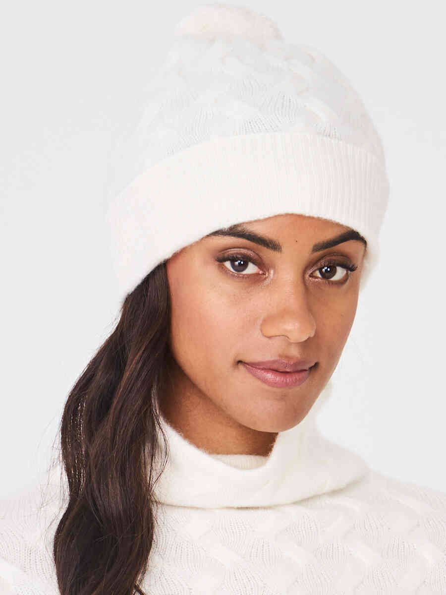 Cashmere knitted hat with pom pom image number 1