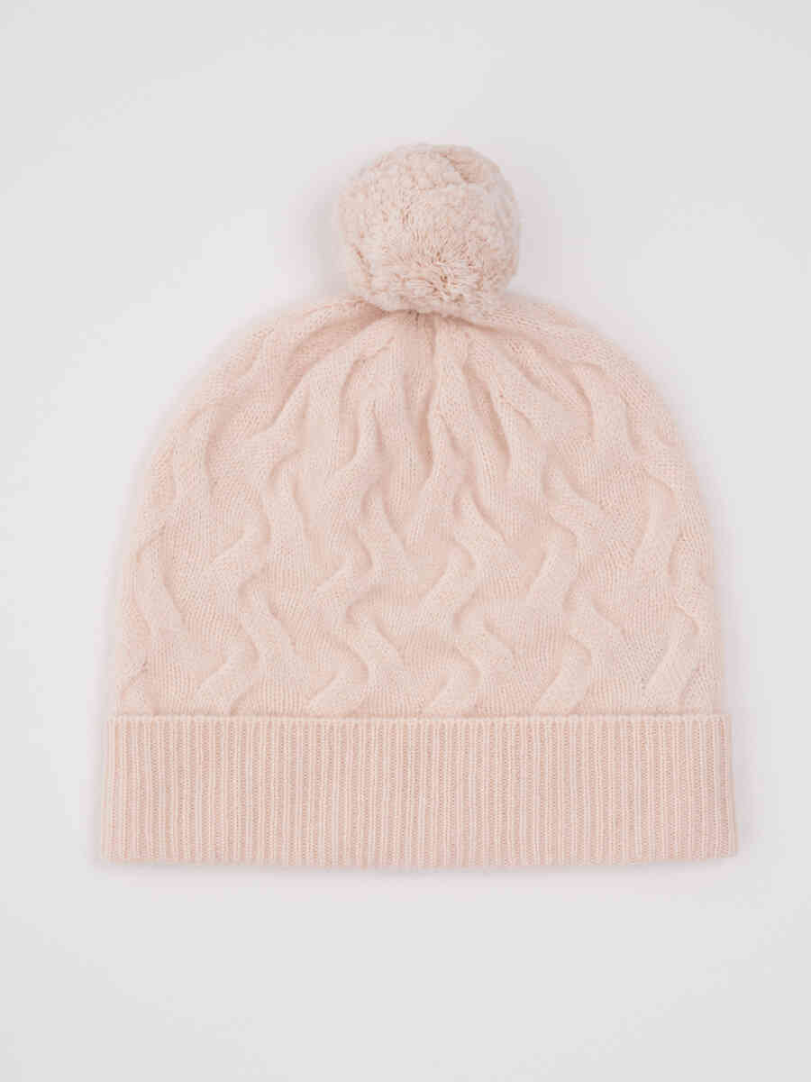 Cashmere knitted hat with pom pom image number 12