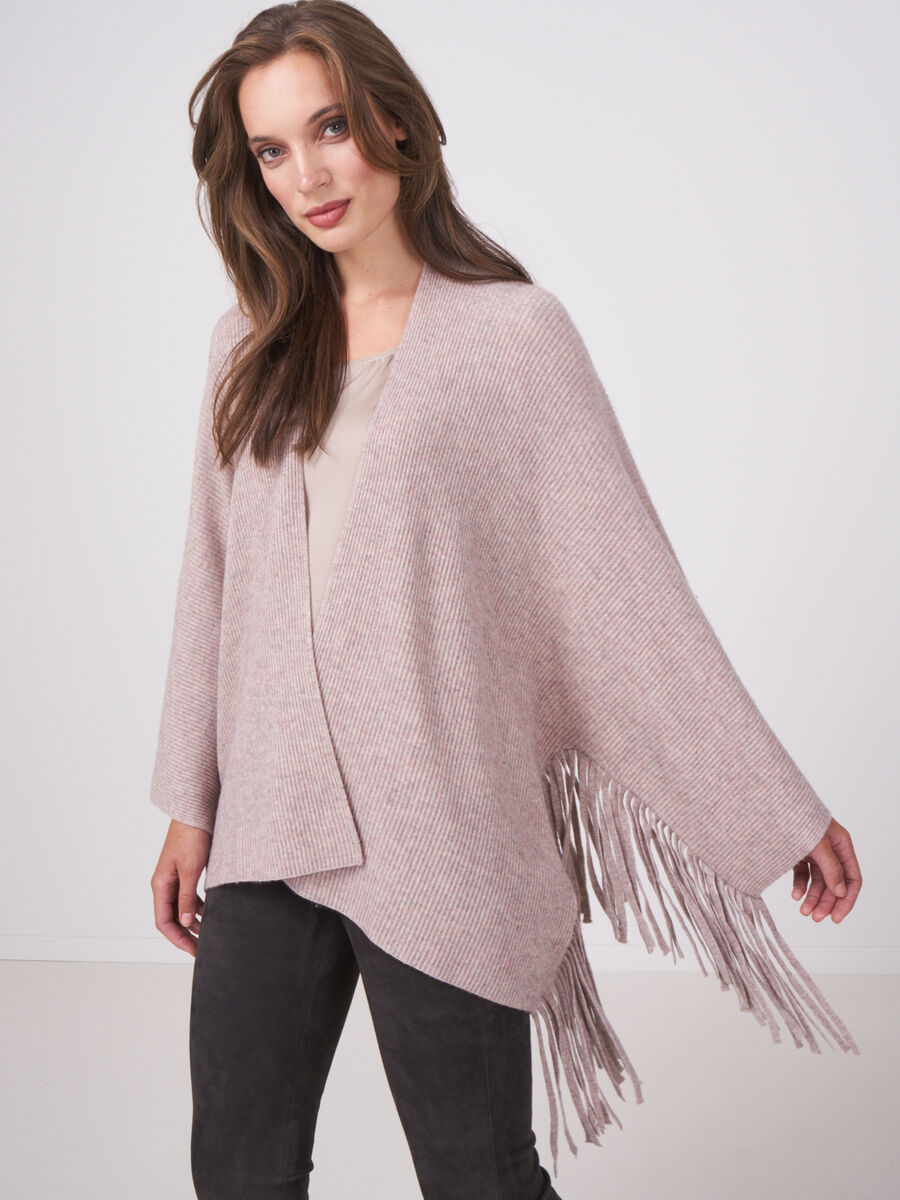 Cashmere blend cape with long fringes image number 0