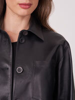 Loose fit leather shirt jacket image number 2
