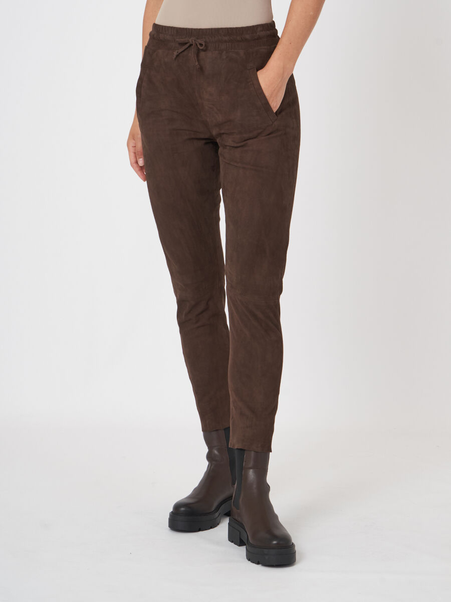 Suede leather pants with elastic waist image number 0