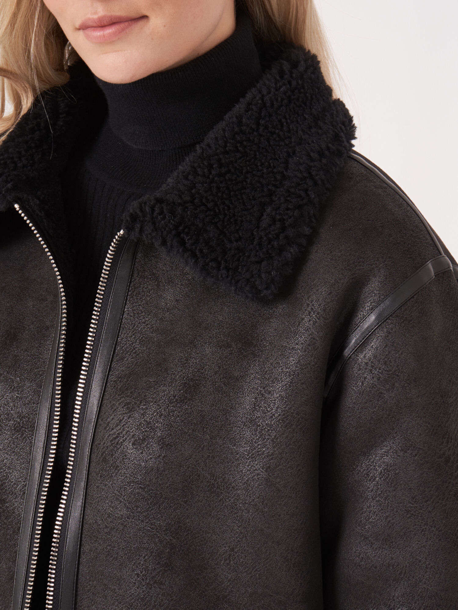 Reversible faux shearling biker jacket 