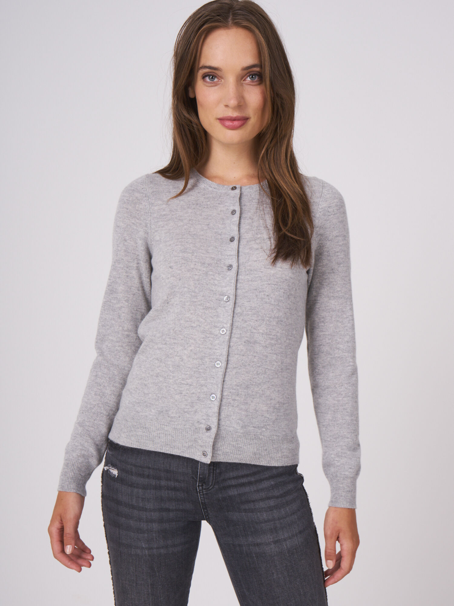 Basic cashmere cardigan met ronde hals