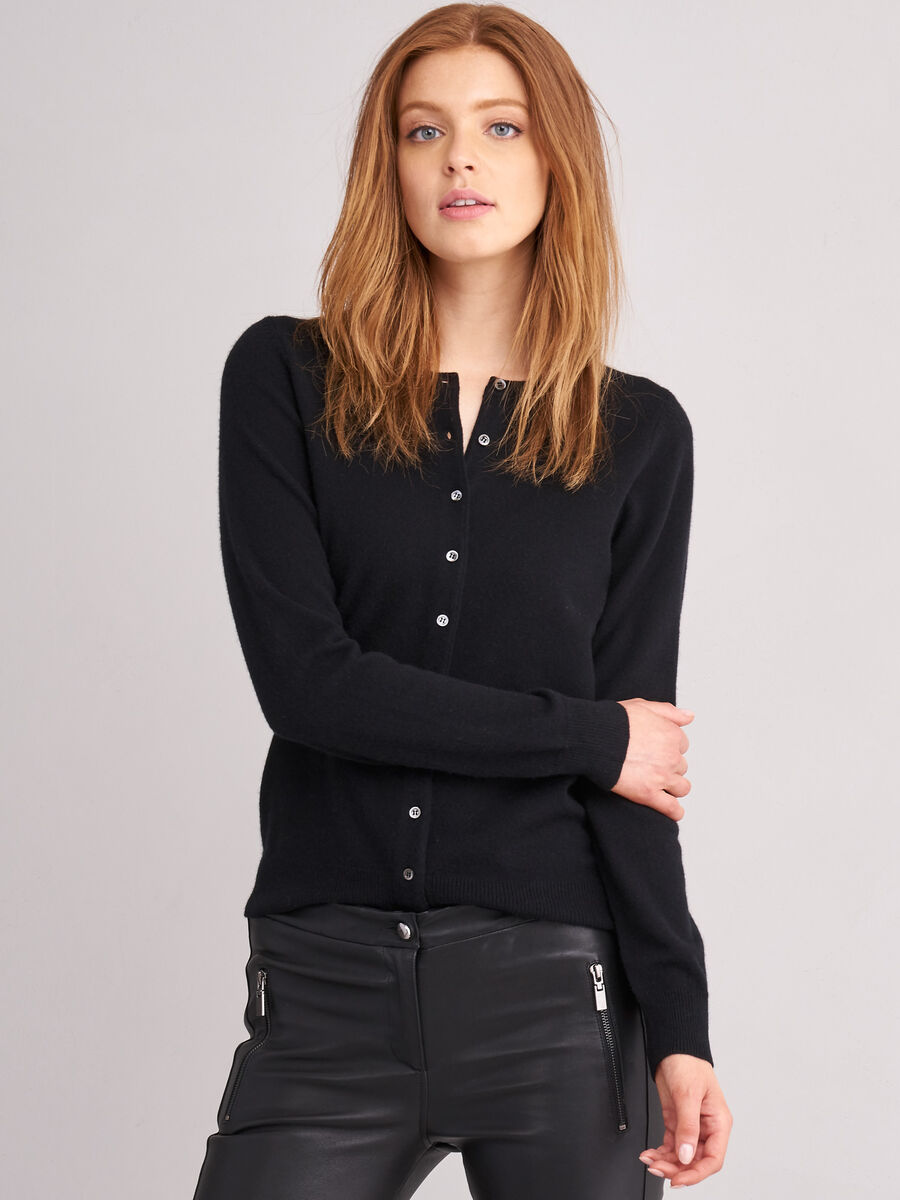 Basic cashmere cardigan met ronde hals image number 0