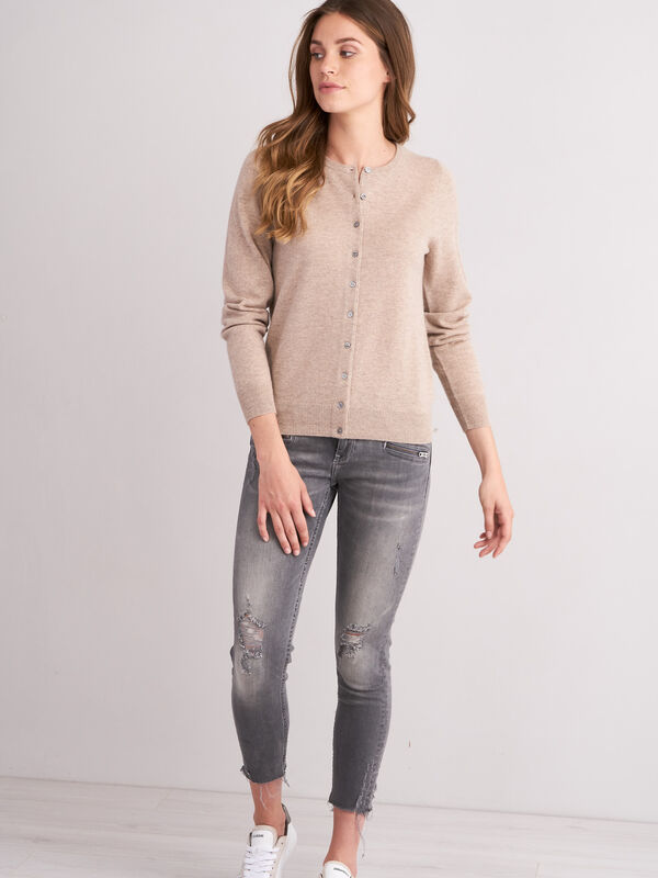 Basic Kaschmir-Strickjacke mit Rundhalsausschnitt image number 3