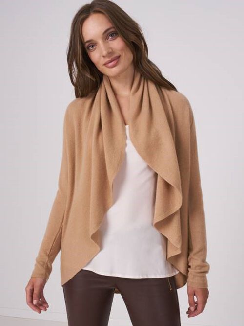 Open cashmere cardigan with shawl neck