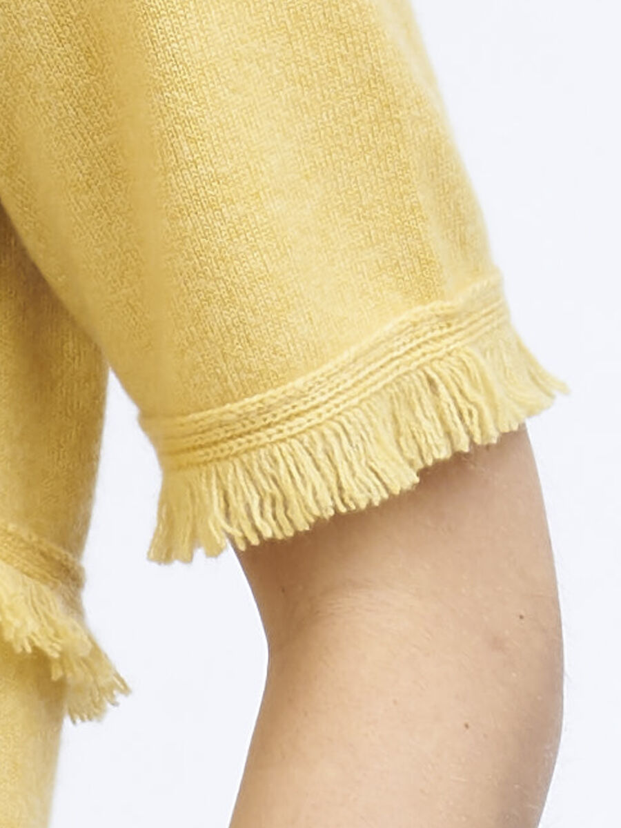Short sleeve fringed cashmere sweater image number 2