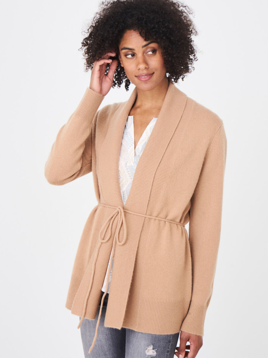 Mid-length cashmere cardigan with belt image number 0