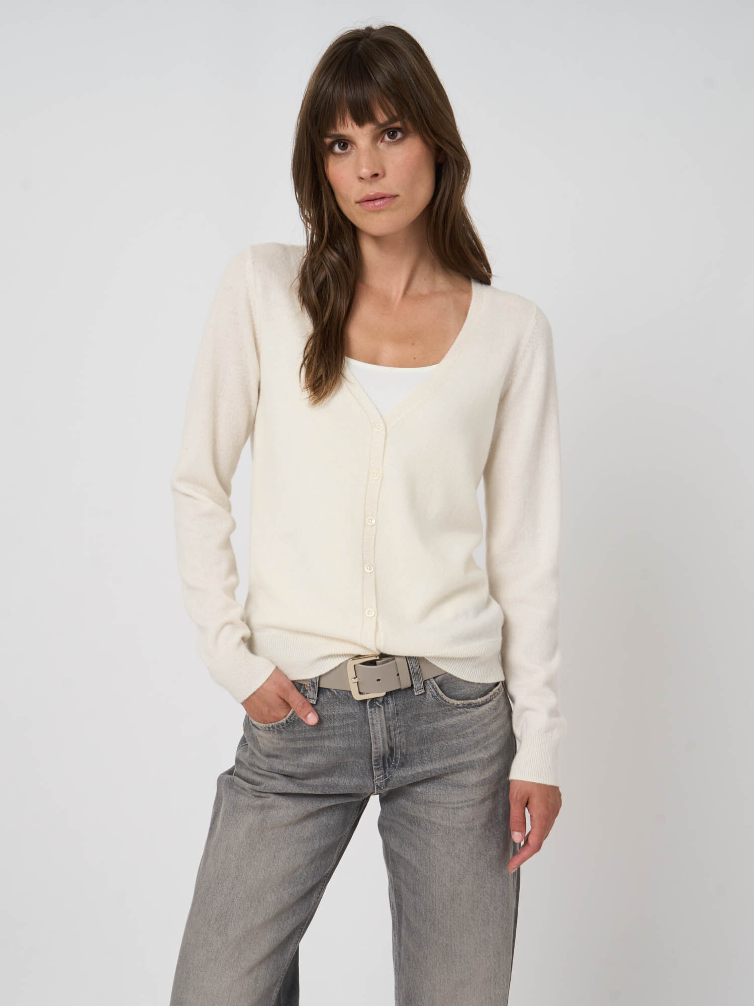 Basic organisch cashmere vest met V-hals afbeelding