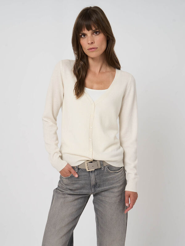 Basic organic cashmere cardigan with V-neck image number 0