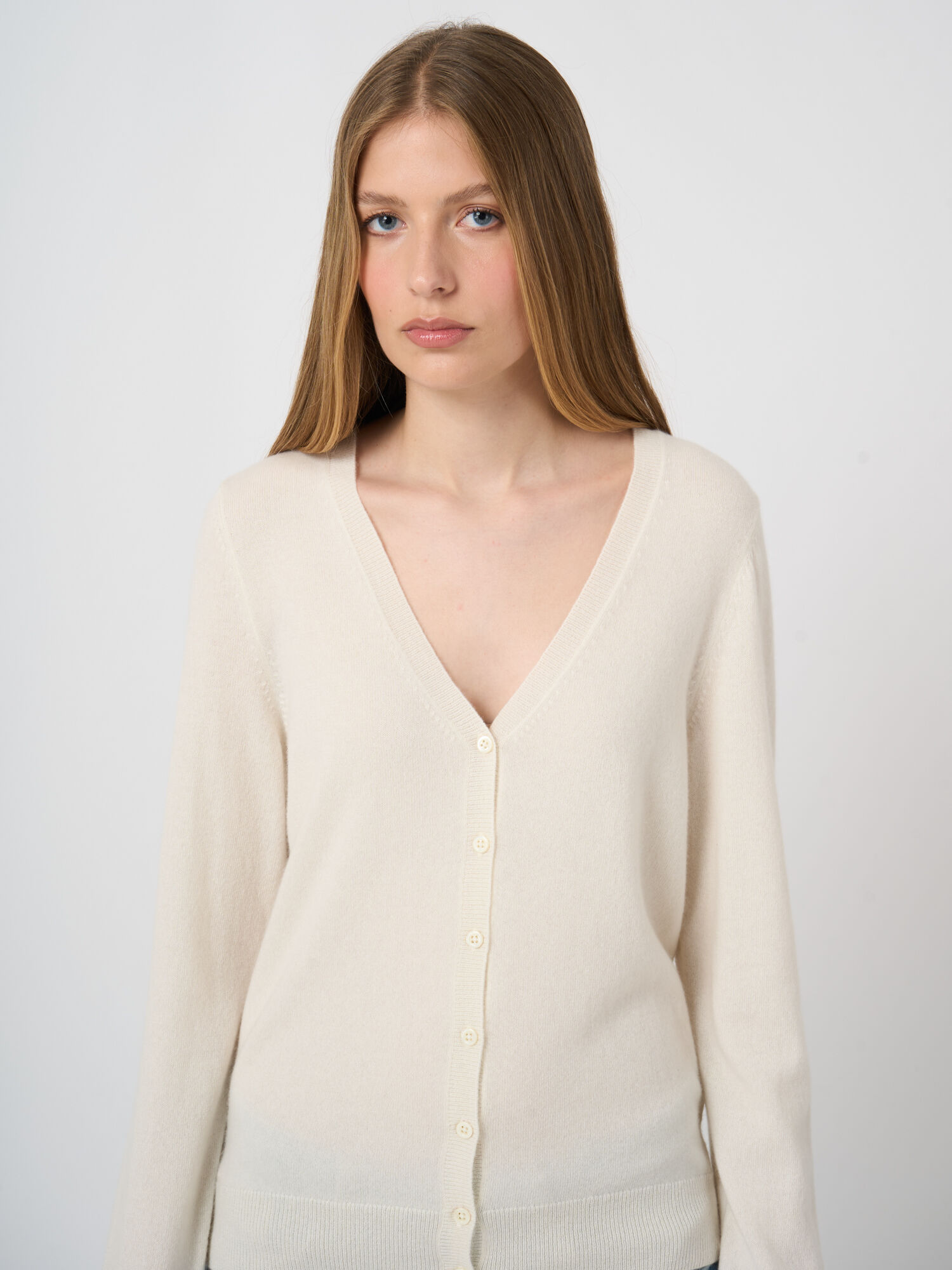 Basic organisch cashmere vest met V-hals