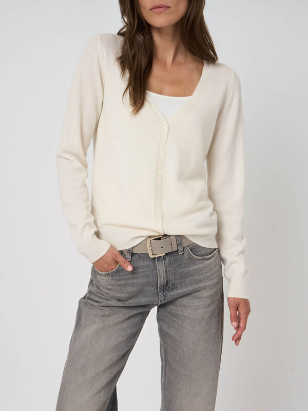 Basic organic cashmere cardigan with V-neck image number 1