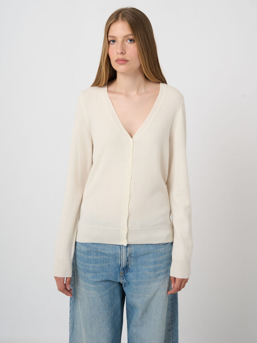 Cardigan classique &agrave; col V en cachemire biologique image number 1