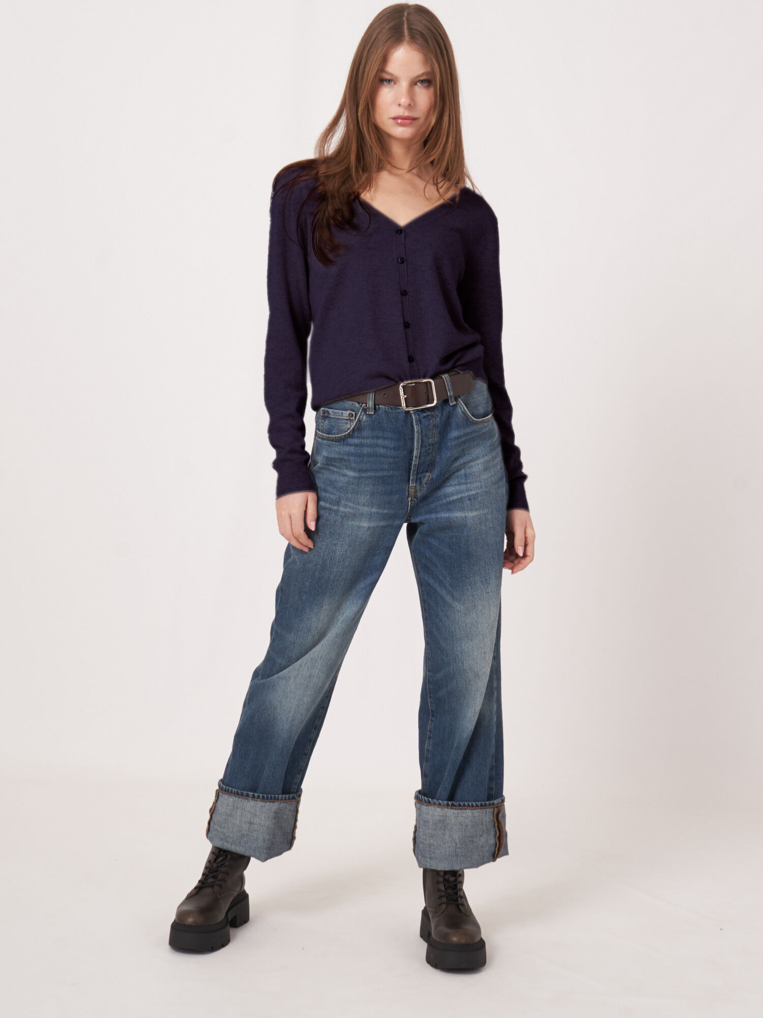 Basic organisch cashmere vest met V-hals