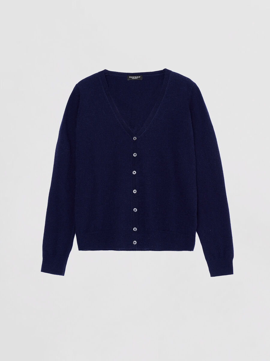 Cardigan classique &agrave; col V en cachemire biologique image number 4